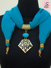 Load image into Gallery viewer, Bella's Flower Necklace Scarf - Turquoise Chiffon