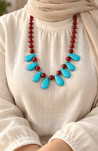Load image into Gallery viewer, Karma burgundy agate and turquoise necklace