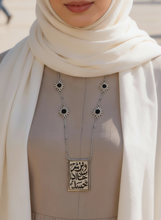 Load image into Gallery viewer, Black Flower Necklace - Silver Plated