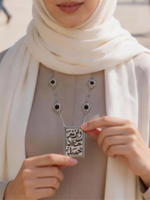 Load image into Gallery viewer, Black Flower Necklace - Silver Plated