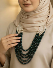Load image into Gallery viewer, Luxury Necklace - Dark Green Agate and Pearl