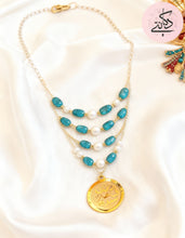 Load image into Gallery viewer, Be the Best Support Necklace - Outstanding Turquoise and Pearl Gold plated
