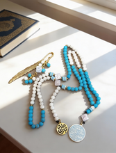 Load image into Gallery viewer, White & Blue Rosary with Book Separator - Fayrouz Stones