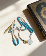 Load image into Gallery viewer, White & Blue Rosary with Book Separator - Fayrouz Stones
