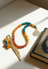 Load image into Gallery viewer, Orange & Oily Rosary with Book Separator - Agate Stones
