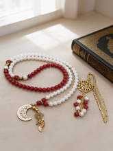 Load image into Gallery viewer, White & Berry Rosary with Book Separator - Coral & Pearls