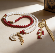 Load image into Gallery viewer, White & Berry Rosary with Book Separator - Coral & Pearls