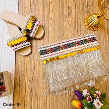 Load image into Gallery viewer, Zhraa Handmade Clutch And Slippers - Leather And Linen
