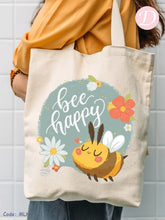 Load image into Gallery viewer, Happy Bee Tote Bag - Linen

