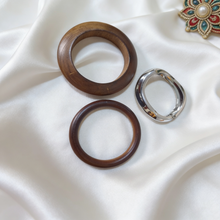 Load image into Gallery viewer, Boho Silver Wooden Bangle Set
