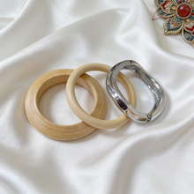 Load image into Gallery viewer, Boho Silver Wooden Bangle Set
